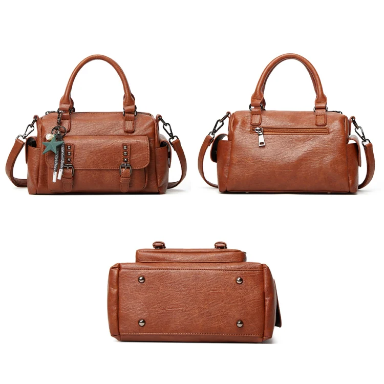 048 Pebbled Leather Multi-compartment Handbag Large Capacity Crossbody Shoulder Bag(Black) - Image 4