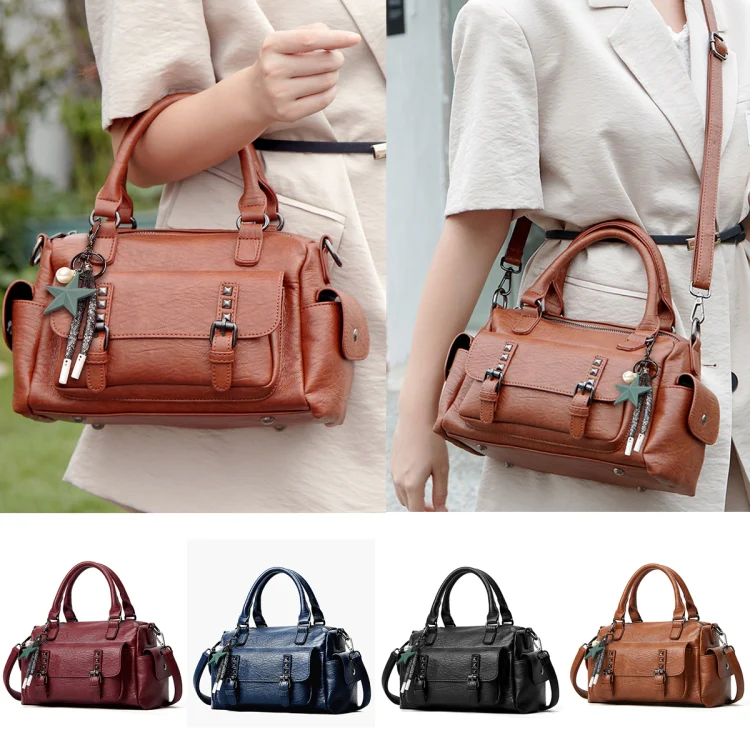 048 Pebbled Leather Multi-compartment Handbag Large Capacity Crossbody Shoulder Bag(Claret) - Image 2