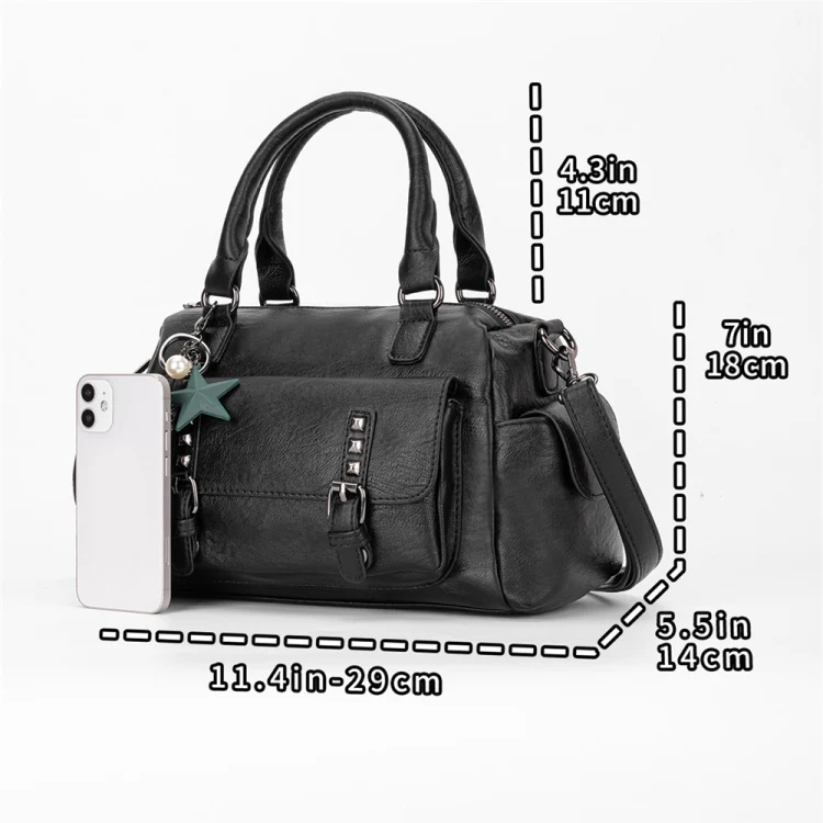 048 Pebbled Leather Multi-compartment Handbag Large Capacity Crossbody Shoulder Bag(Claret) - Image 3