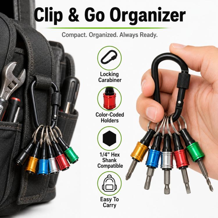 1/4 Inch Hex Shank Screwdriver Bit Holder Keychain 6-Piece Quick Release Extension Bar Set with Locking Carabiner(Mixed-color) - Image 6