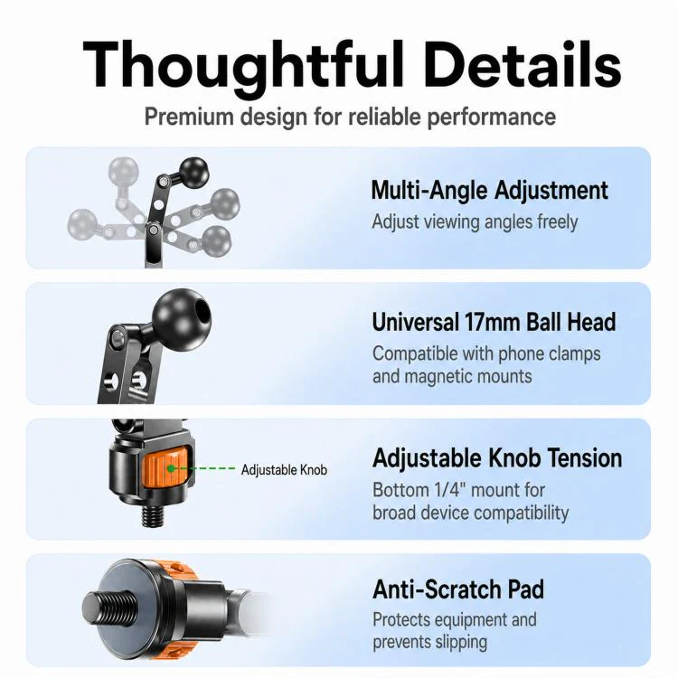 1/4 Inch Screw Phone Tripod Mount for Cameras Monitors Ring Lights, Style: 17mm Ball Joint Base Only - Image 10