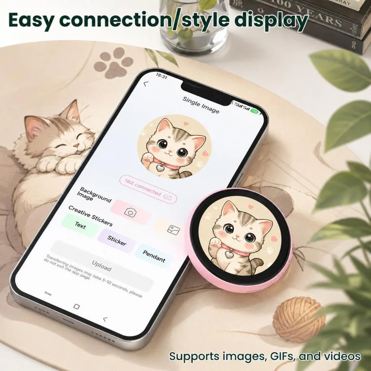 1.85 inch HD Touchscreen Dynamic App Bluetooth Anime Badge Display(Pink) - Image 4