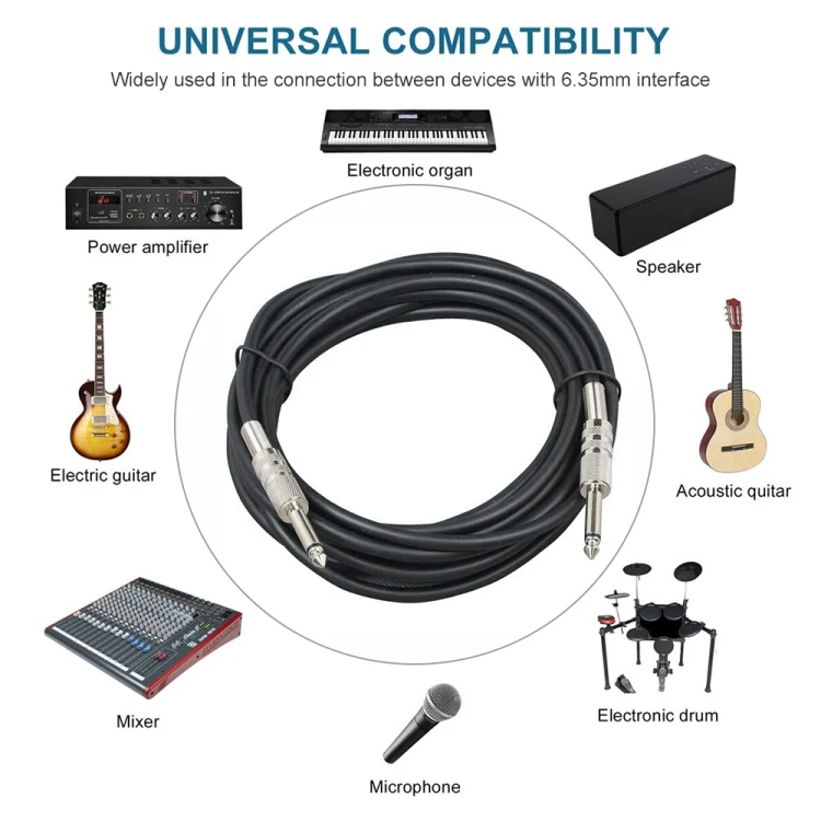 1.8m  1/4 inch (6.35mm) Male to Male Shielded Jack Mono Plugs Audio Patch Cable - Image 4