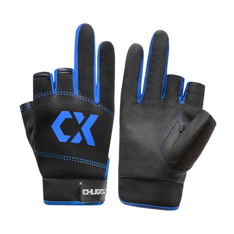1 Pair 3 Finger Cut Off Anti Slip Breathable Fishing Gloves Outdoor Sun Protection Fishing Gear, Style:Thicken-Blue