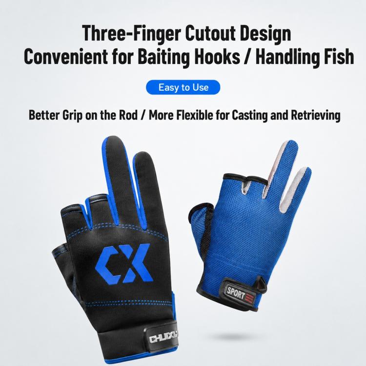 1 Pair 3 Finger Cut Off Anti Slip Breathable Fishing Gloves Outdoor Sun Protection Fishing Gear, Style:Thicken-Blue - Image 3