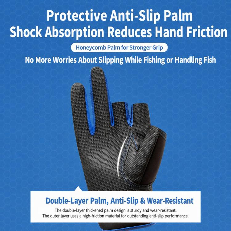 1 Pair 3 Finger Cut Off Anti Slip Breathable Fishing Gloves Outdoor Sun Protection Fishing Gear, Style:Thicken-Blue - Image 7