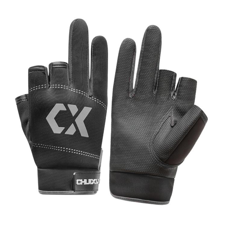 1 Pair 3 Finger Cut Off Anti Slip Breathable Fishing Gloves Outdoor Sun Protection Fishing Gear, Style:Thicken-Grey