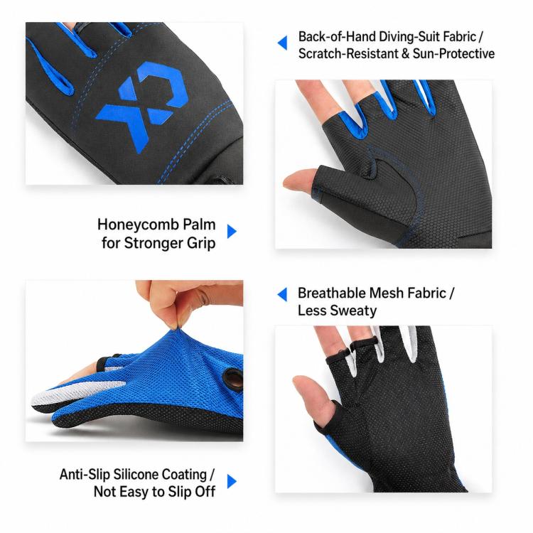 1 Pair 3 Finger Cut Off Anti Slip Breathable Fishing Gloves Outdoor Sun Protection Fishing Gear, Style:Thicken-Grey - Image 4