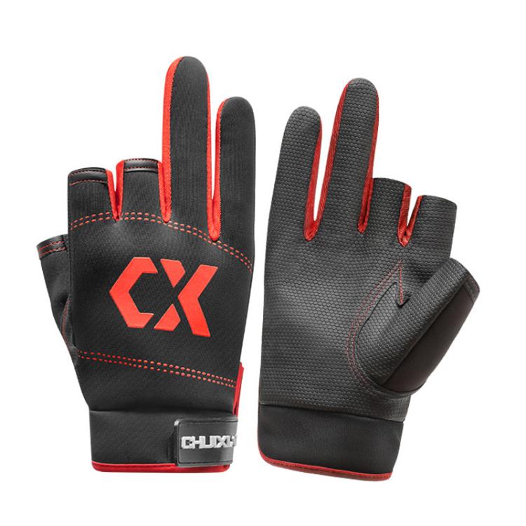 1 Pair 3 Finger Cut Off Anti Slip Breathable Fishing Gloves Outdoor Sun Protection Fishing Gear, Style:Thicken-Red