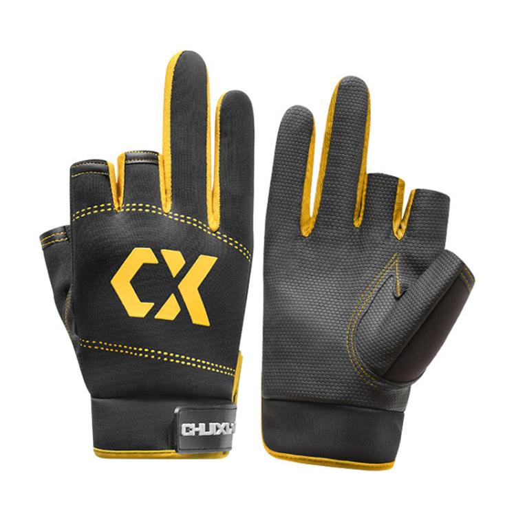 1 Pair 3 Finger Cut Off Anti Slip Breathable Fishing Gloves Outdoor Sun Protection Fishing Gear, Style:Thicken-Yellow