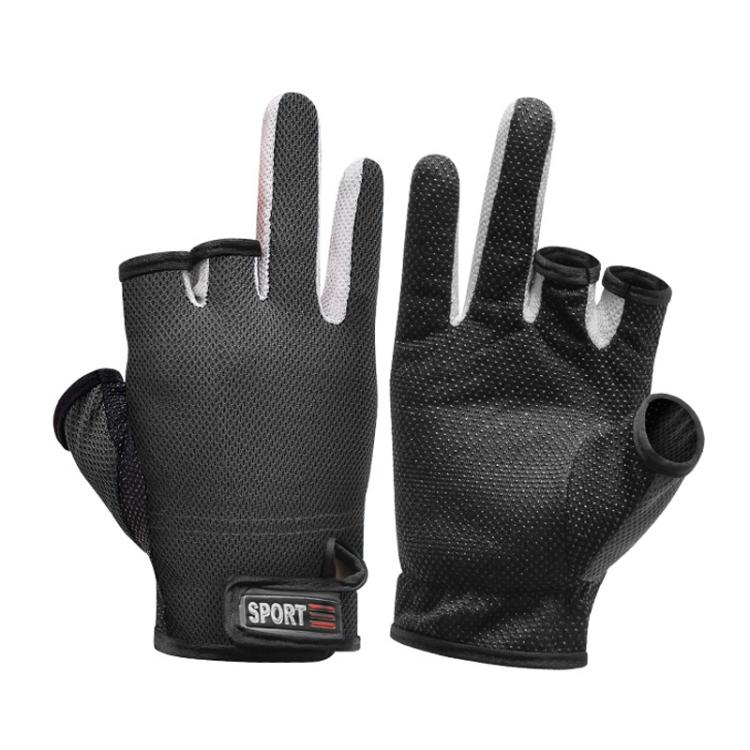 1 Pair 3 Finger Cut Off Anti Slip Breathable Fishing Gloves Outdoor Sun Protection Fishing Gear, Style:Thin-Black