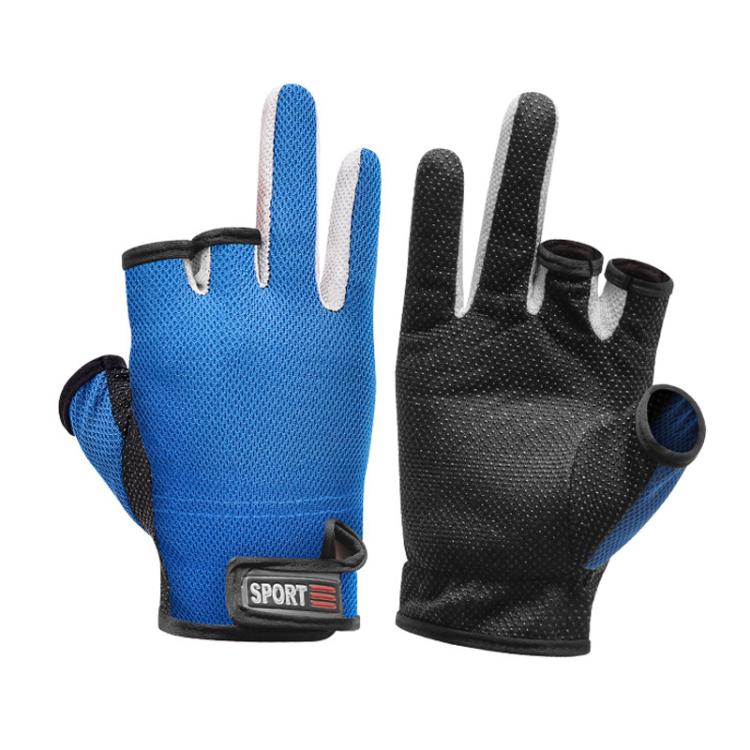 1 Pair 3 Finger Cut Off Anti Slip Breathable Fishing Gloves Outdoor Sun Protection Fishing Gear, Style:Thin-Blue