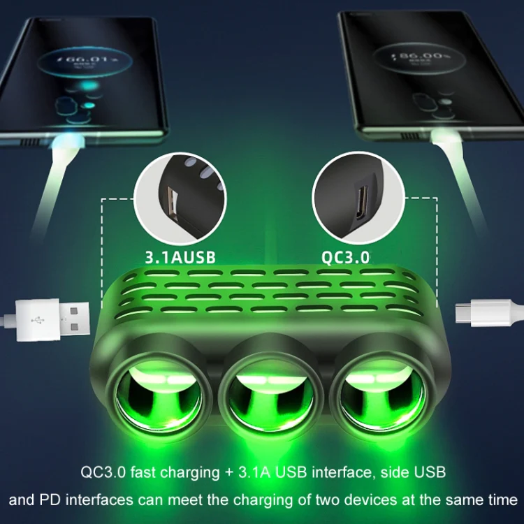 1 To 3 12V/24V Car Cigarette Lighter Charger Multi-function Seven-color Light(120W) - Image 7