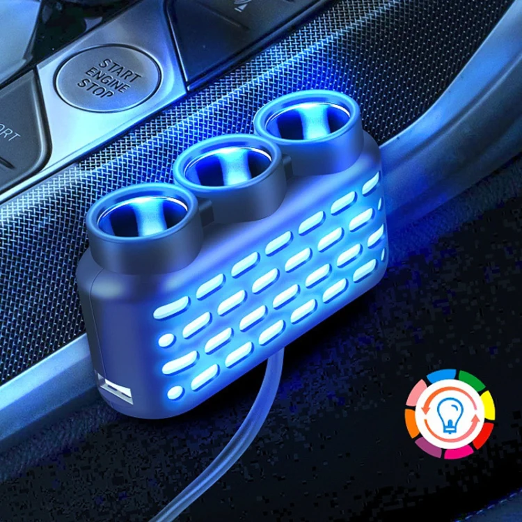 1 To 3 12V/24V Car Cigarette Lighter Charger Multi-function Seven-color Light(120W) - Image 9