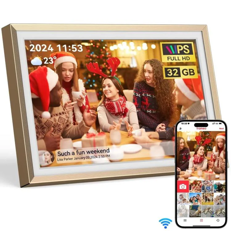 10.1 Inch Uhale Smart Cloud Photo Frame WiFi Mobile Photo Transfer Touchscreen Digital Signage UK Plug(Gold 32GB)