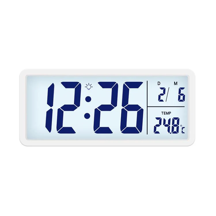 10-Inch LCD Display Desktop Electric Clock with Backlight Large Digital Wall Clock Indoor Thermometer(White)
