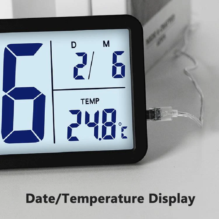 10-Inch LCD Display Desktop Electric Clock with Backlight Large Digital Wall Clock Indoor Thermometer(White) - Image 3