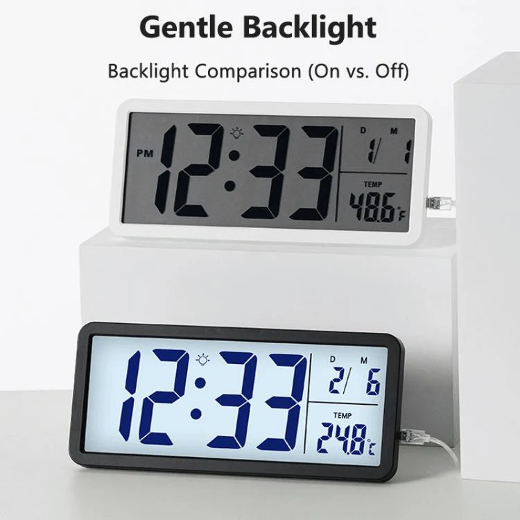 10-Inch LCD Display Desktop Electric Clock with Backlight Large Digital Wall Clock Indoor Thermometer(White) - Image 4