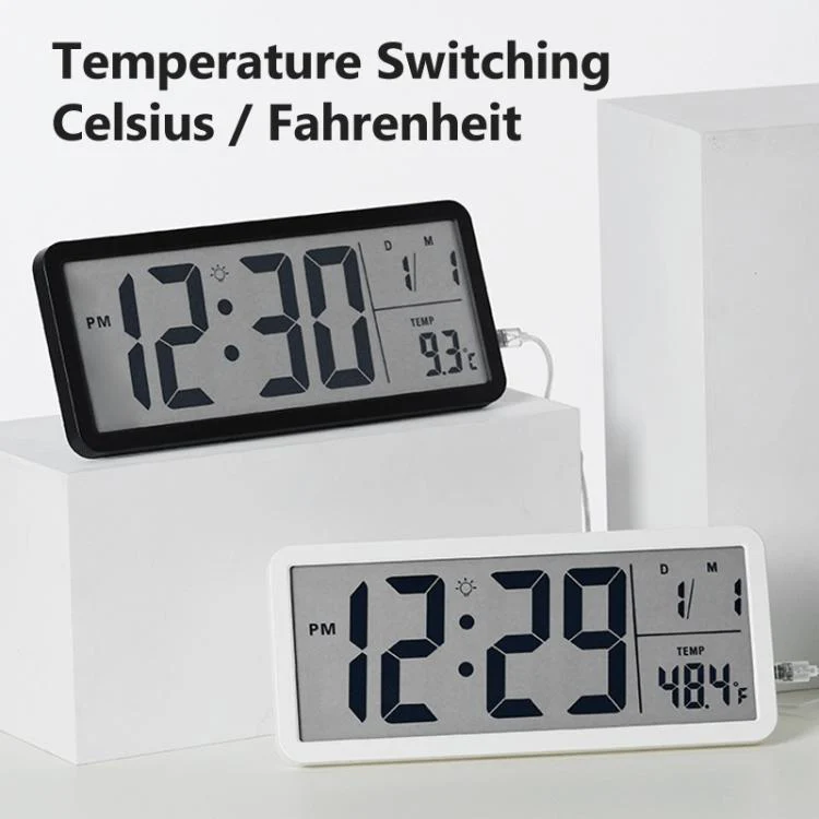 10-Inch LCD Display Desktop Electric Clock with Backlight Large Digital Wall Clock Indoor Thermometer(White) - Image 5