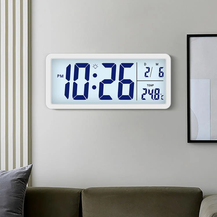 10-Inch LCD Display Desktop Electric Clock with Backlight Large Digital Wall Clock Indoor Thermometer(White) - Image 7