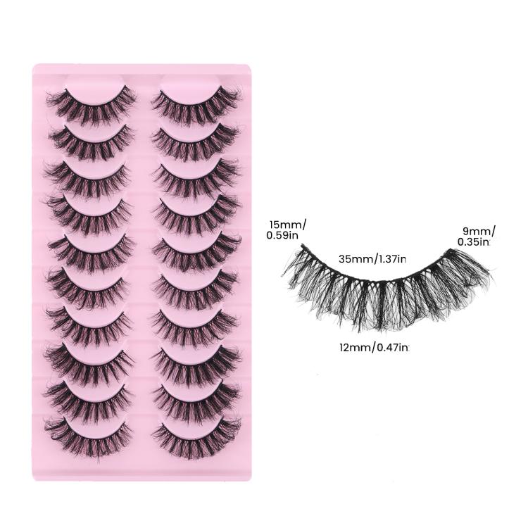 10 Pairs 8D Faux Mink Lashes Pack Fluffy Volume Dramatic False Eyelashes Natural Long Wispy Messy Curls(008)