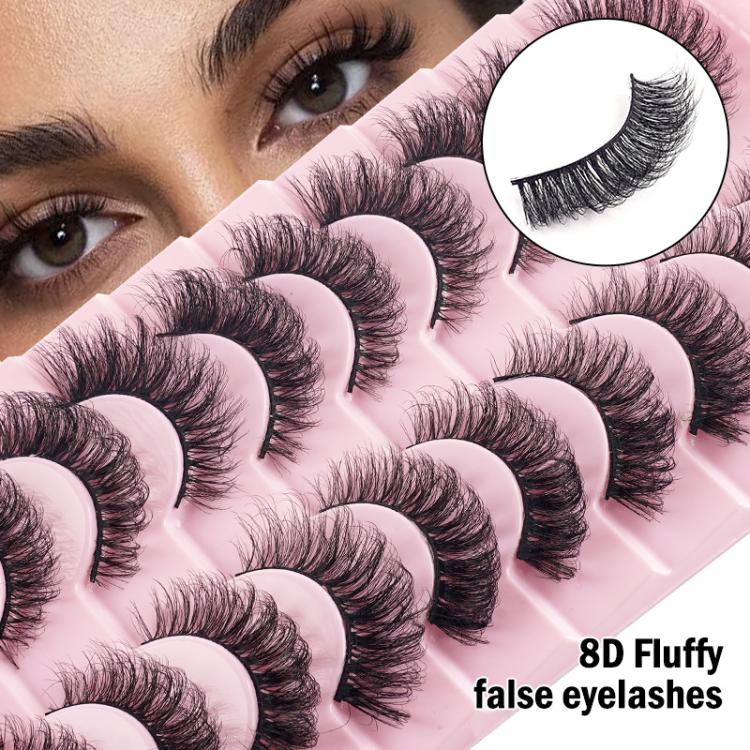 10 Pairs 8D Faux Mink Lashes Pack Fluffy Volume Dramatic False Eyelashes Natural Long Wispy Messy Curls(930) - Image 3