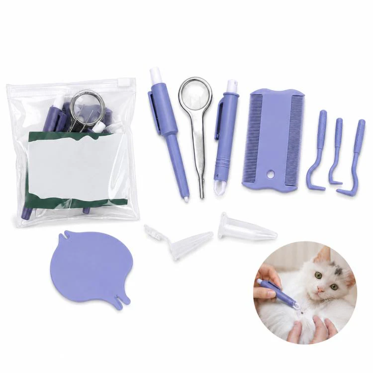 10-Piece Pet Tick Remover Kit with Magnifying Glass Tweezers, Lasso Pen, Flea Comb(Blue)