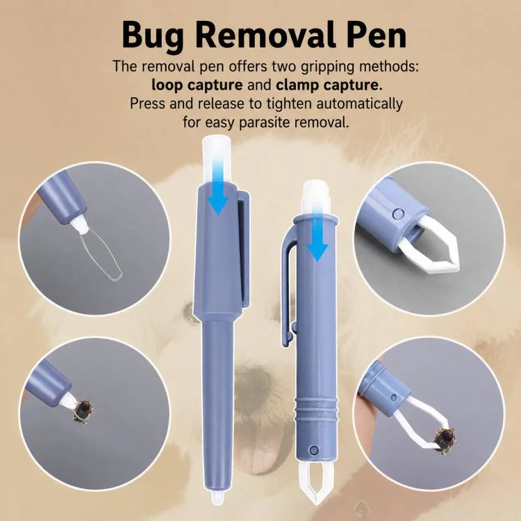 10-Piece Pet Tick Remover Kit with Magnifying Glass Tweezers, Lasso Pen, Flea Comb(Blue) - Image 4