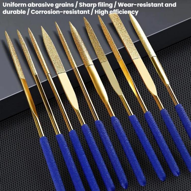 10-Piece Set 4x160mm Diamond File Titanium-Coated Alloy High-Hardness File Metal Gemstone Grinding Tool - Image 2