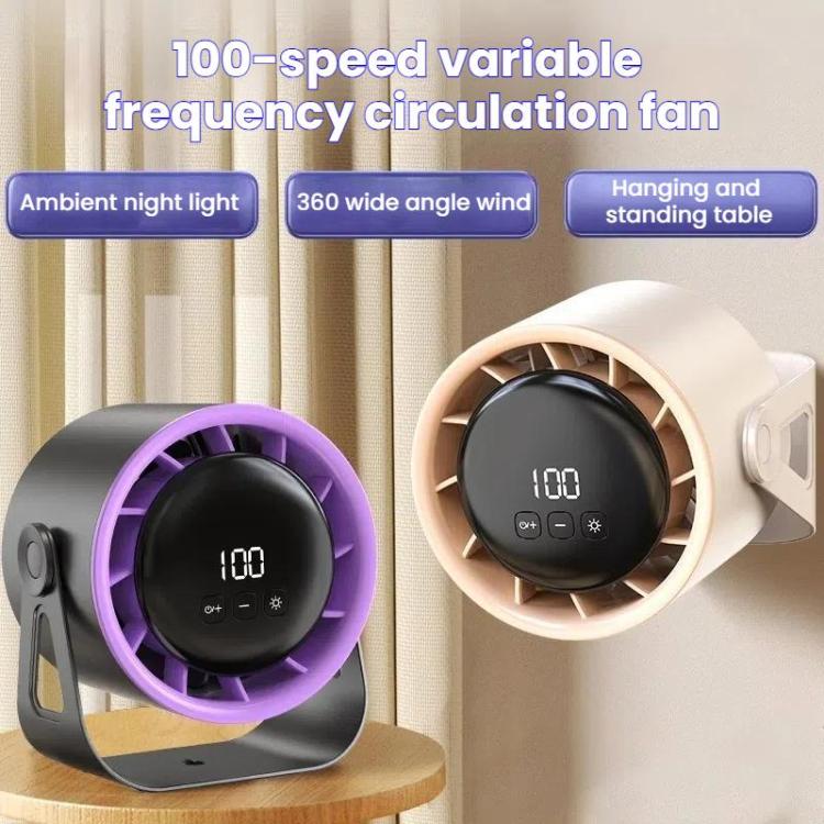 100-Gear High-Speed Circulating Fan Rechargeable Desktop Digital Display Turbo Wall-Mounted Fan, Style: Clip Gray - Image 2