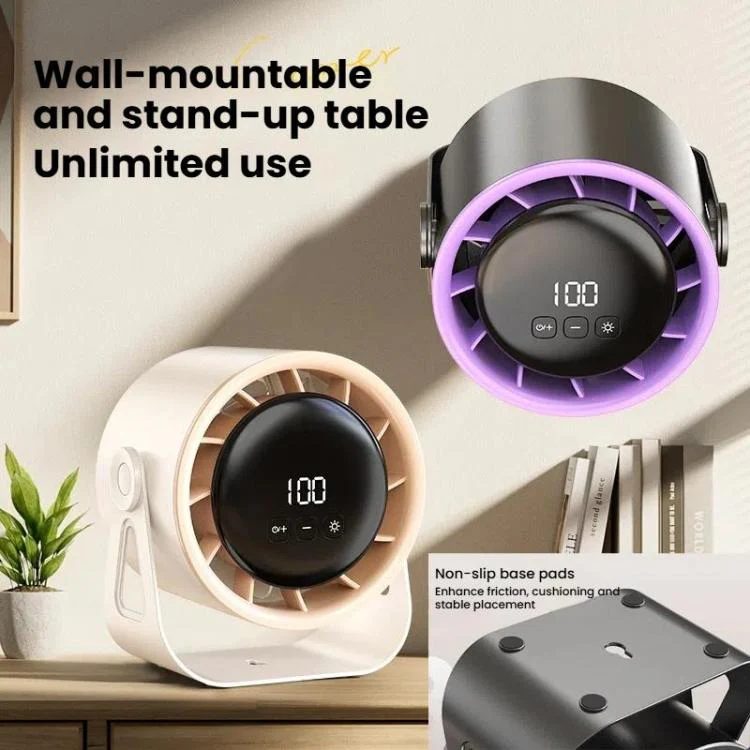 100-Gear High-Speed Circulating Fan Rechargeable Desktop Digital Display Turbo Wall-Mounted Fan, Style: Clip White - Image 3