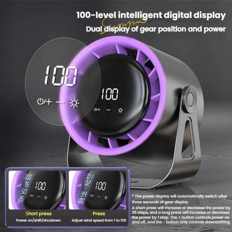100-Gear High-Speed Circulating Fan Rechargeable Desktop Digital Display Turbo Wall-Mounted Fan, Style: White - Image 4