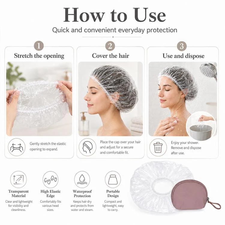 100pcs/Pack Disposable Shower Caps, Portable Waterproof Head Covers, Maximum Stretch Length:52cm - Image 10