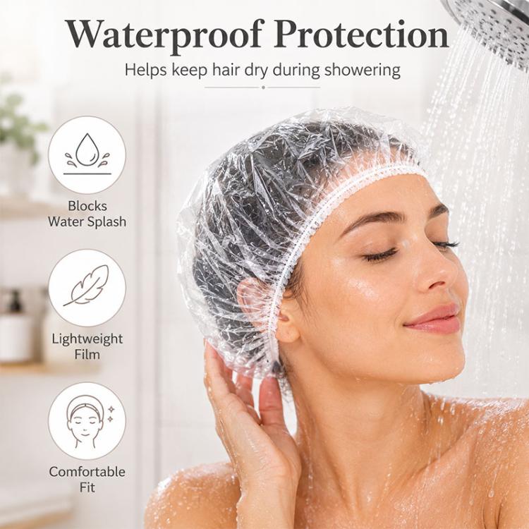100pcs/Pack Disposable Shower Caps, Portable Waterproof Head Covers, Maximum Stretch Length:52cm - Image 7