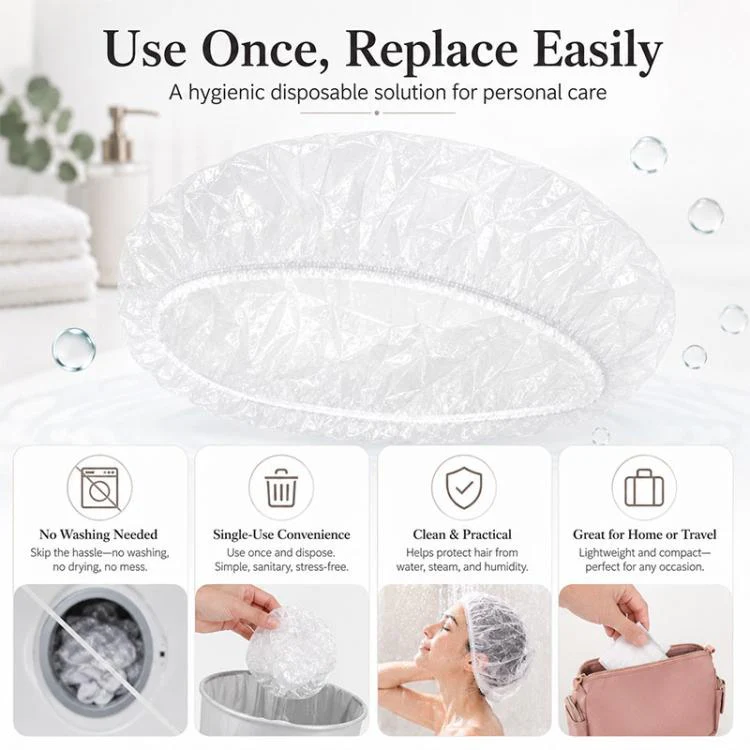 100pcs/Pack Disposable Shower Caps, Portable Waterproof Head Covers, Maximum Stretch Length:52cm - Image 9