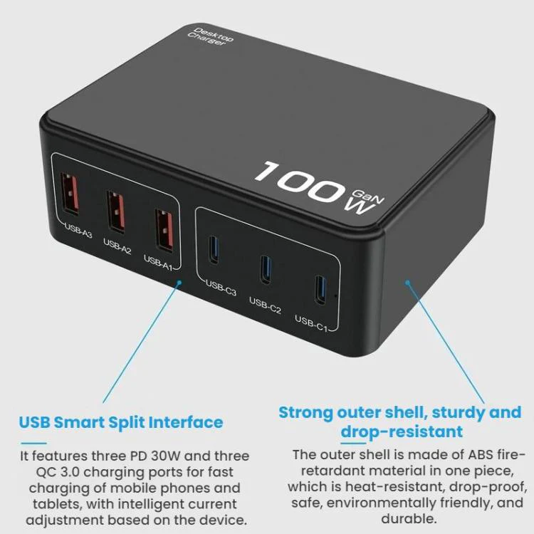 100W High-Power PD Fast Charging USB Multi-Port Charger(US Plug) - Image 3