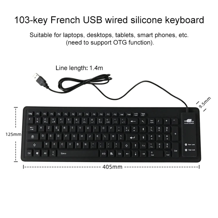 103 Key French USB Wired Silicone Waterproof Keyboard Desktop Notebook Keyboard, Cable Length: 1.5m - Image 3