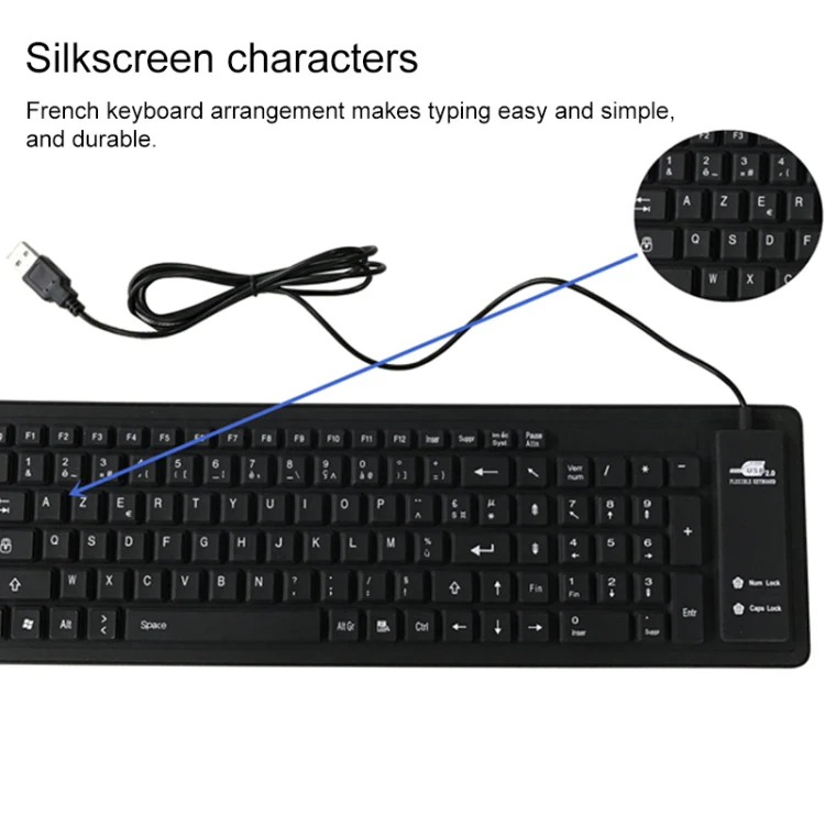 103 Key French USB Wired Silicone Waterproof Keyboard Desktop Notebook Keyboard, Cable Length: 1.5m - Image 5