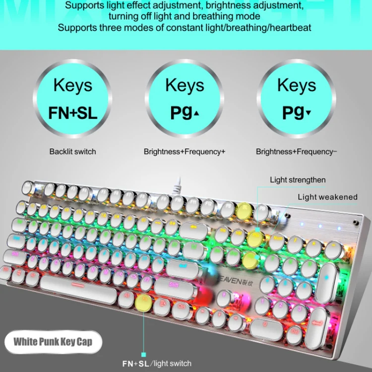 104 Keys Green Shaft RGB Luminous Keyboard Computer Game USB Wired Metal Mechanical Keyboard, Cabel Length:1.5m, Style: Double Imposition Version (Blue White) - Image 7