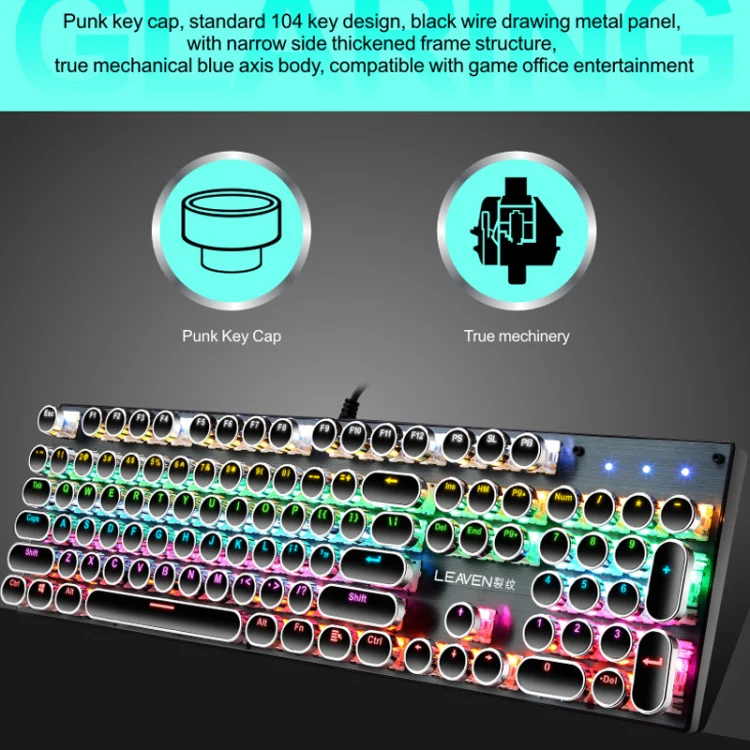 104 Keys Green Shaft RGB Luminous Keyboard Computer Game USB Wired Metal Mechanical Keyboard, Cabel Length:1.5m, Style: Ordinary Version (White) - Image 3