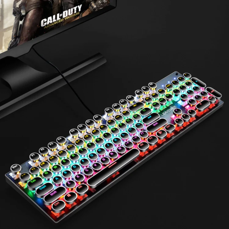 104 Keys Green Shaft RGB Luminous Keyboard Computer Game USB Wired Metal Mechanical Keyboard, Cabel Length:1.5m, Style: Punk Word Through Version (Black) - Image 2