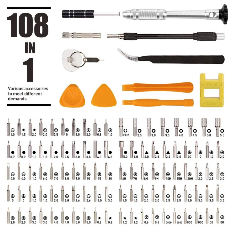108 in 1 S2 Tool Steel Precision Screwdriver Nutdriver Bit Repair Tools Kit - Image 3