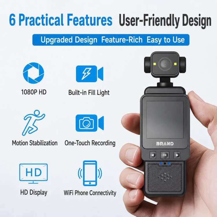 1080P WiFi Body Camera With Rotatable Lens & 1.6 Inch Screen Wearable Sports Action Camera Clip-On Pocket Cam(Black) - Image 3