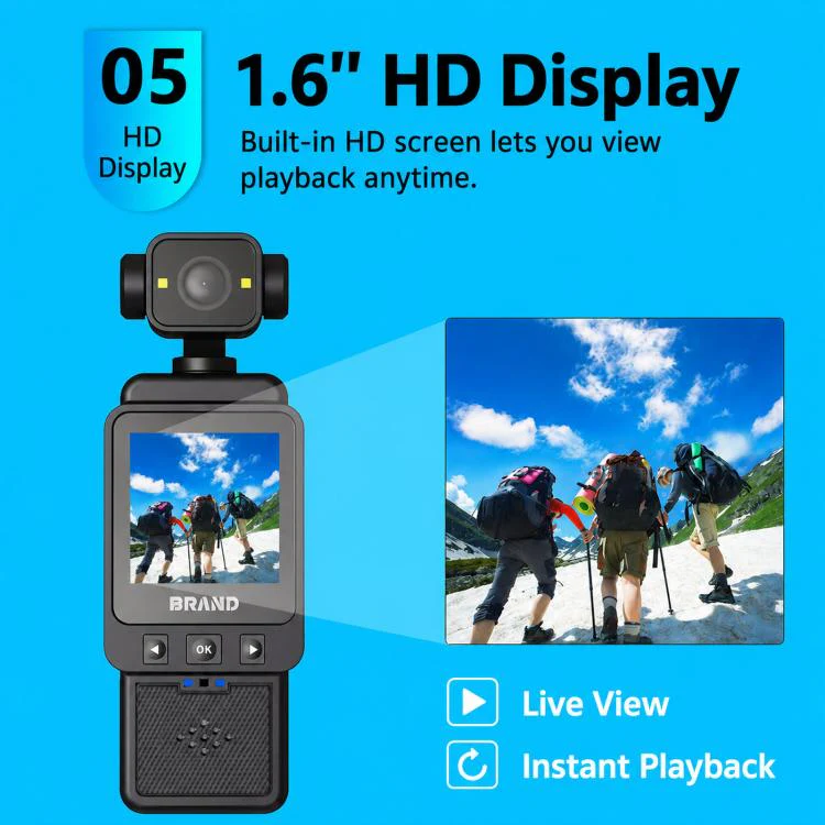1080P WiFi Body Camera With Rotatable Lens & 1.6 Inch Screen Wearable Sports Action Camera Clip-On Pocket Cam(Black) - Image 8
