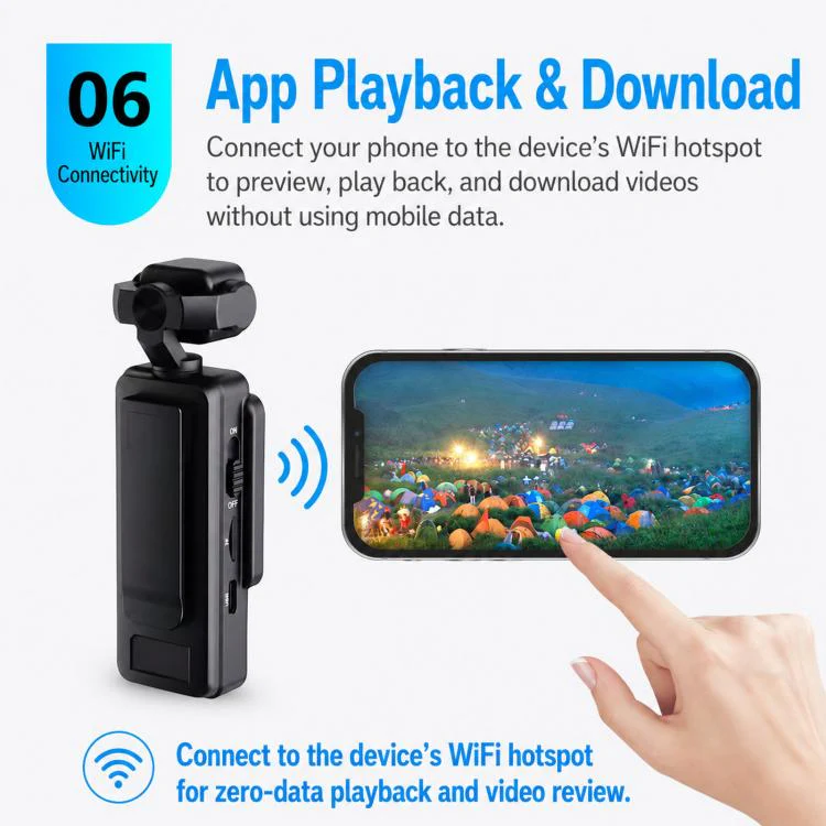 1080P WiFi Body Camera With Rotatable Lens & 1.6 Inch Screen Wearable Sports Action Camera Clip-On Pocket Cam(Black) - Image 9