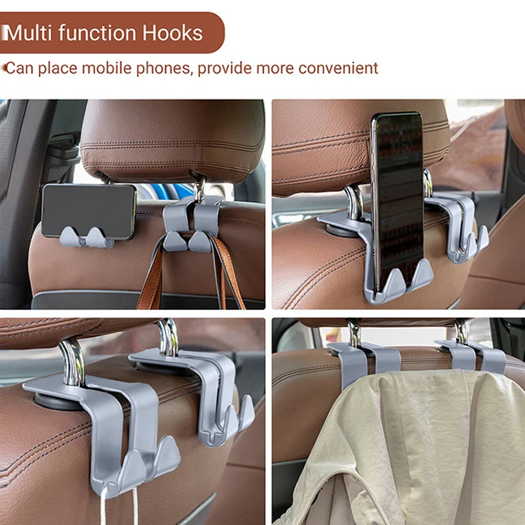 10PCS A-3 Car Hidden Seat Back Hook Multifunctional Rear Phone Holder Hook(Gray) - Image 6