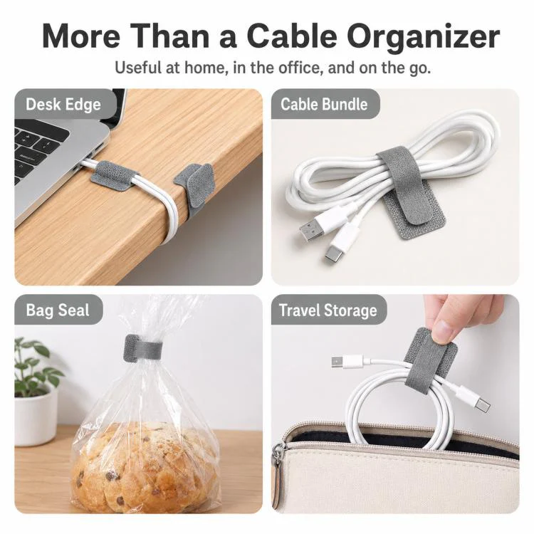 10pcs /Pack Adhesive Cable Organizer Reusable Hook And Loop Fastener Cord Keeper Strips For Appliance Under Desk Wire Management Clips(Gray) - Image 7