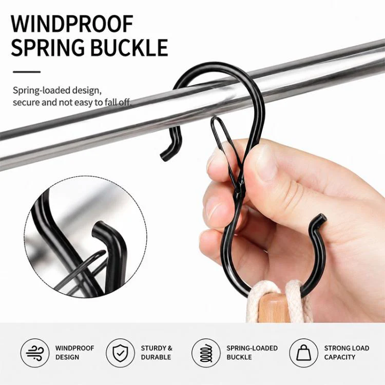 10pcs S-Shaped Windproof Spring-Clip Storage Hook with Safety Buckle(Black) - Image 3