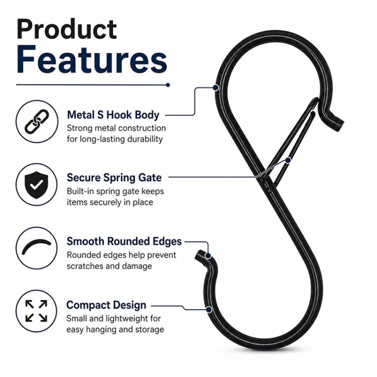 10pcs S-Shaped Windproof Spring-Clip Storage Hook with Safety Buckle(Black) - Image 4