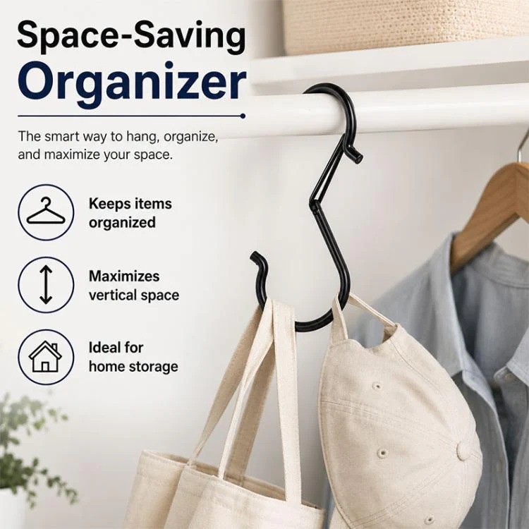 10pcs S-Shaped Windproof Spring-Clip Storage Hook with Safety Buckle(Black) - Image 7